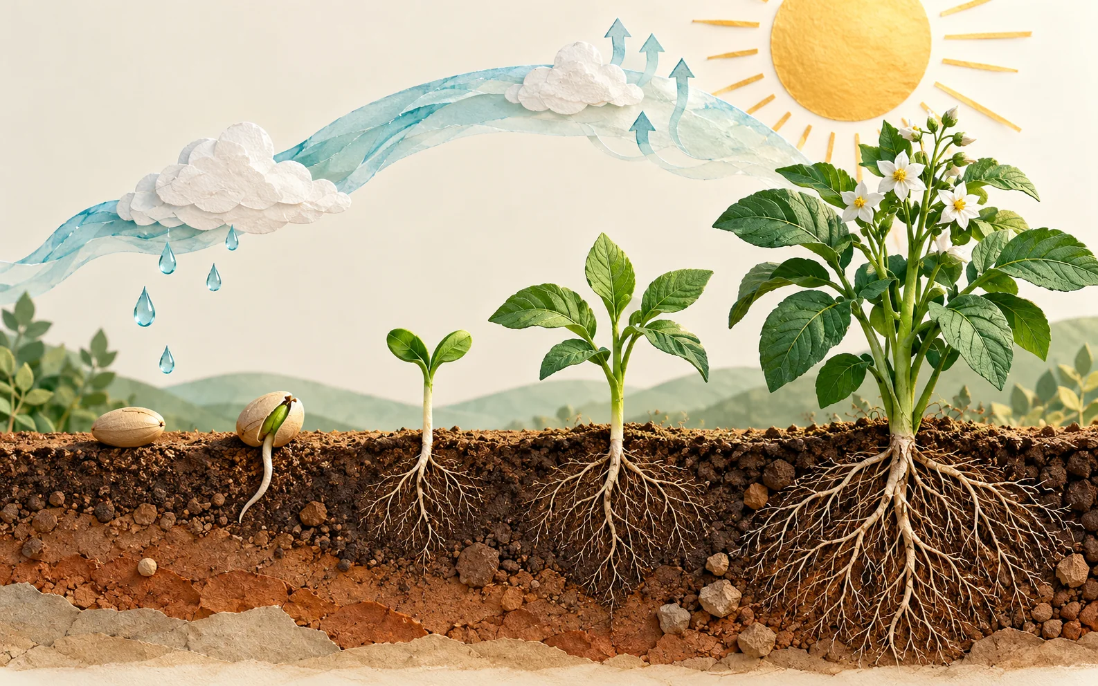 An ecological visualization illustration featuring plants and seeds